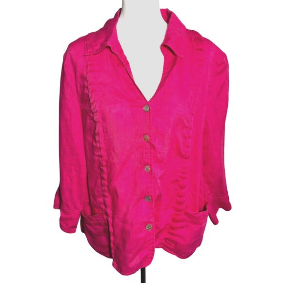 DAVID BROOKS Women's‎ XL Bright Pink 100% Linen Button Down Long Sleeve Shirt - Picture 1 of 7